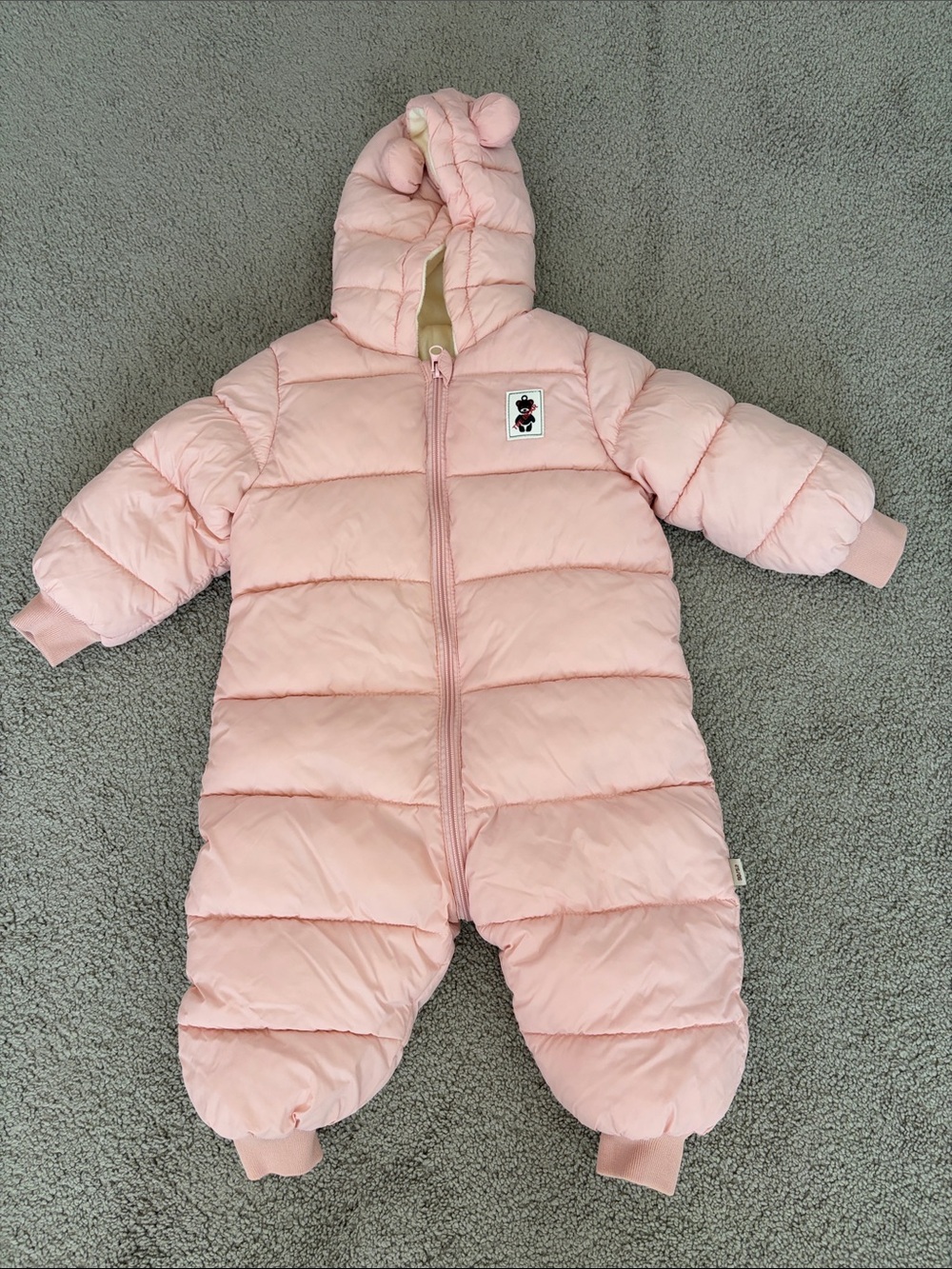 Pink Hooded Puffer One-Piece Snowsuit for Kids
